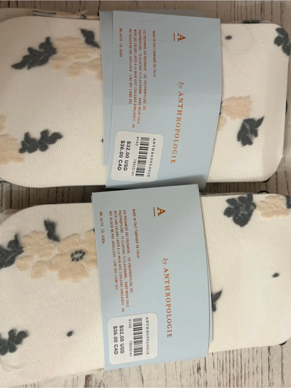 Anthropologie Cream Floral Tights with  Flowers & Green Leaves